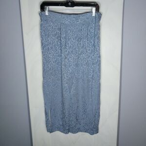 Vintage Lili Butler 100% Silk Skirt Womens M Gray Blue Floral Midi Lined Slit